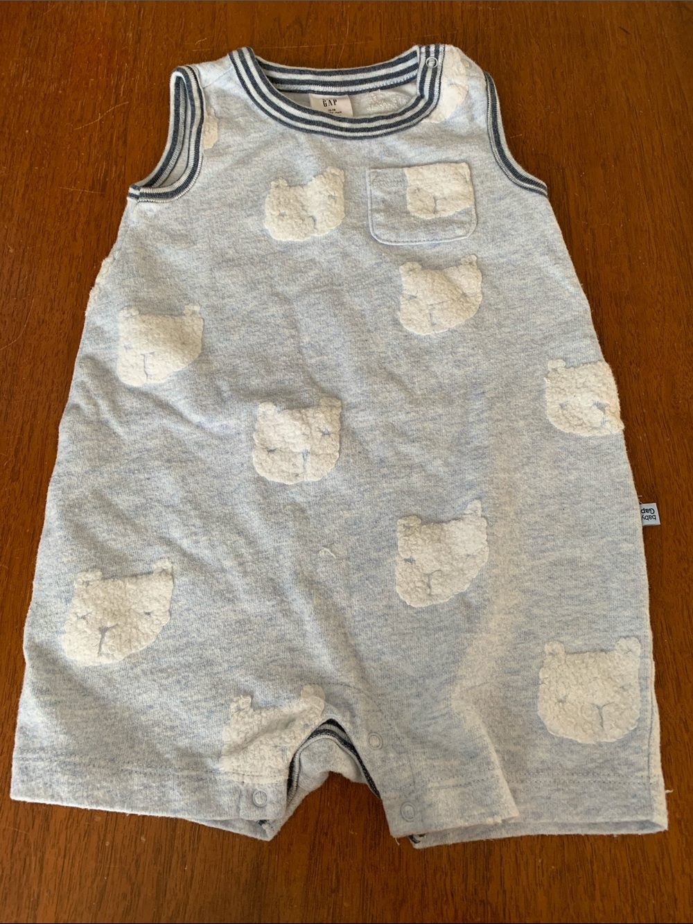 🍊5/$25 GAP Blue Sleeveless Bear Print Romper size 12-18m